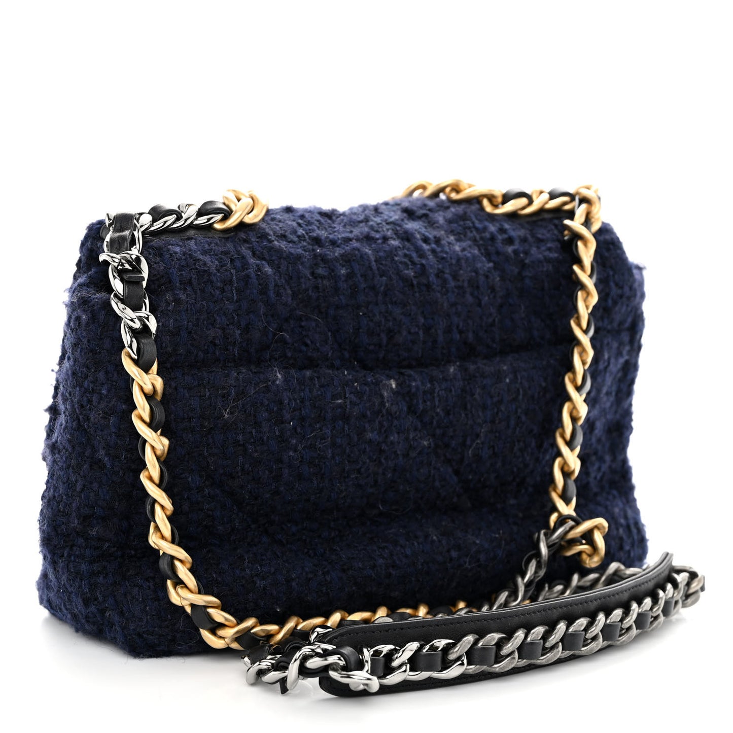 Tweed Quilted Medium Chanel 19 Flap Navy Blue Black