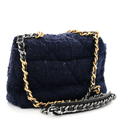 Chanel Tweed Quilted Medium Chanel 19 Flap Navy Blue Black 3 of 9