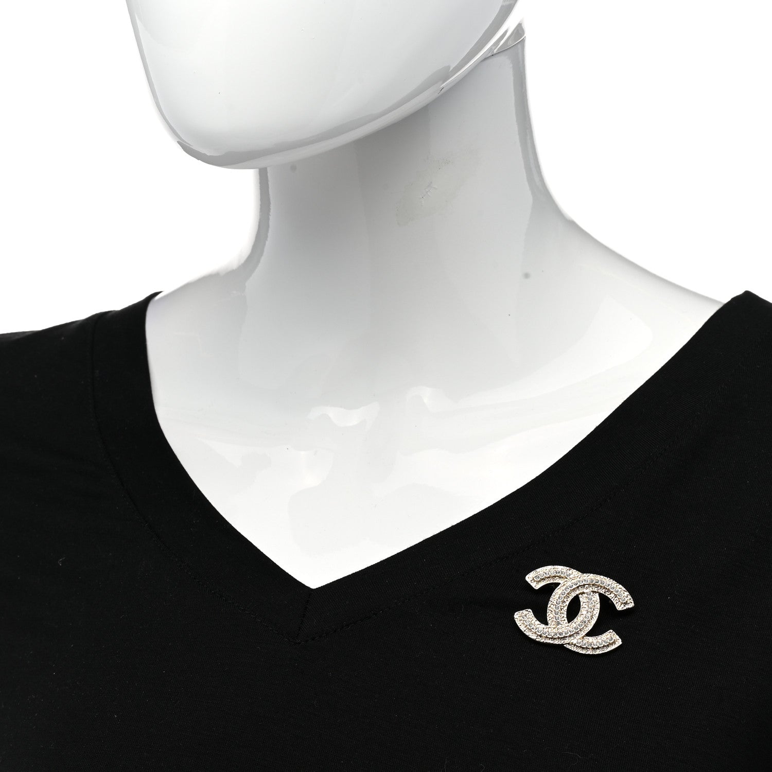 Chanel Metal Crystal Baguette CC Brooch Gold 2 of 5