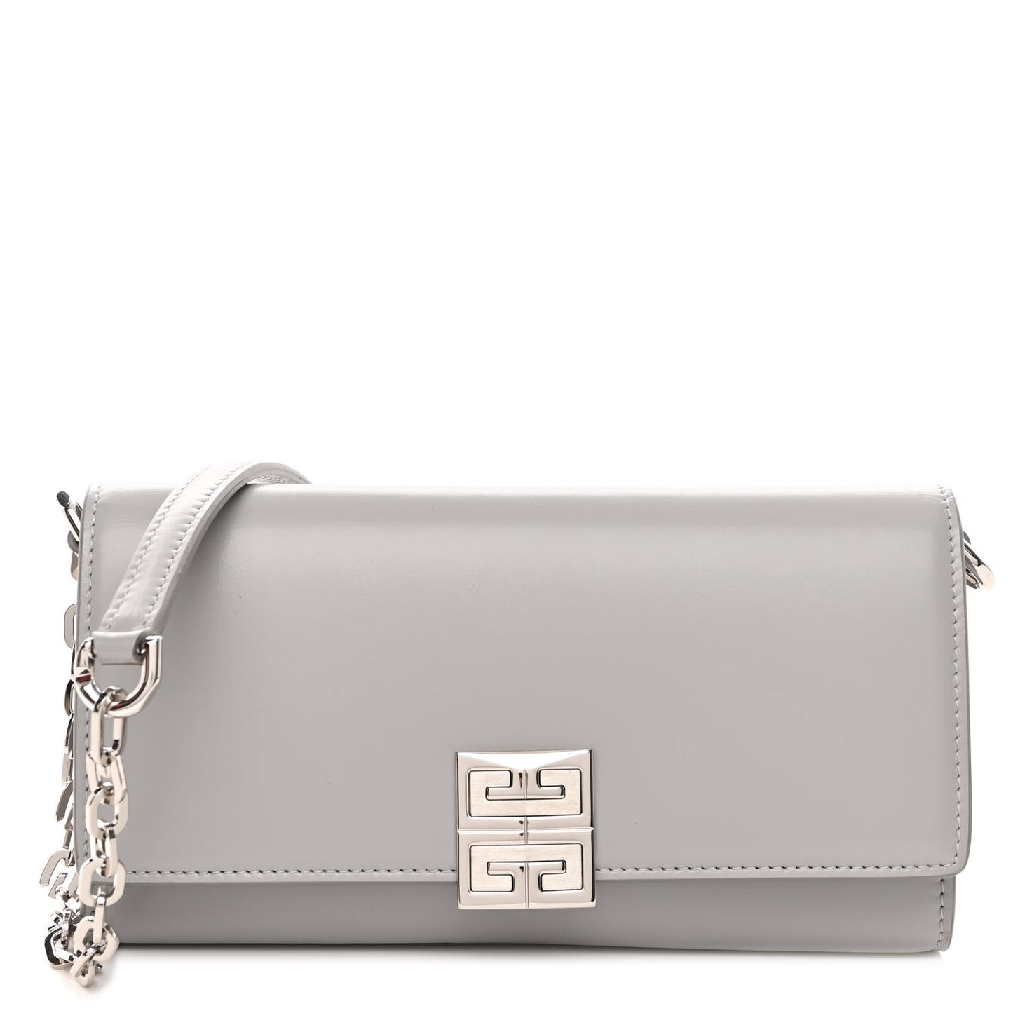 Calfskin 4G Wallet on Chain Cloud Grey
