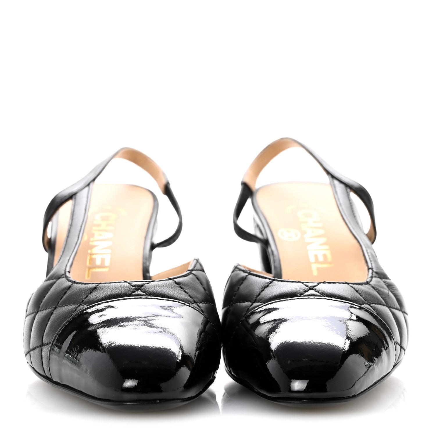 Chanel Lambskin Patent Calfskin Quilted Cap Toe CC Slingback Pumps 35.5 Black 3 of 10