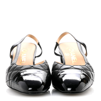Chanel Lambskin Patent Calfskin Quilted Cap Toe CC Slingback Pumps 35.5 Black 3 of 10
