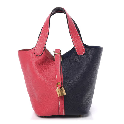Hermes Taurillon Clemence Casaque Picotin Lock 18 PM Rose Extreme Bleu Nuit 1 of 10