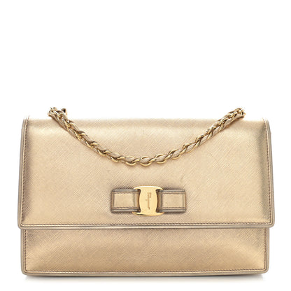 Salvatore Ferragamo Hammered Calfskin Ginny Shoulder Bag Gold 1 of 12