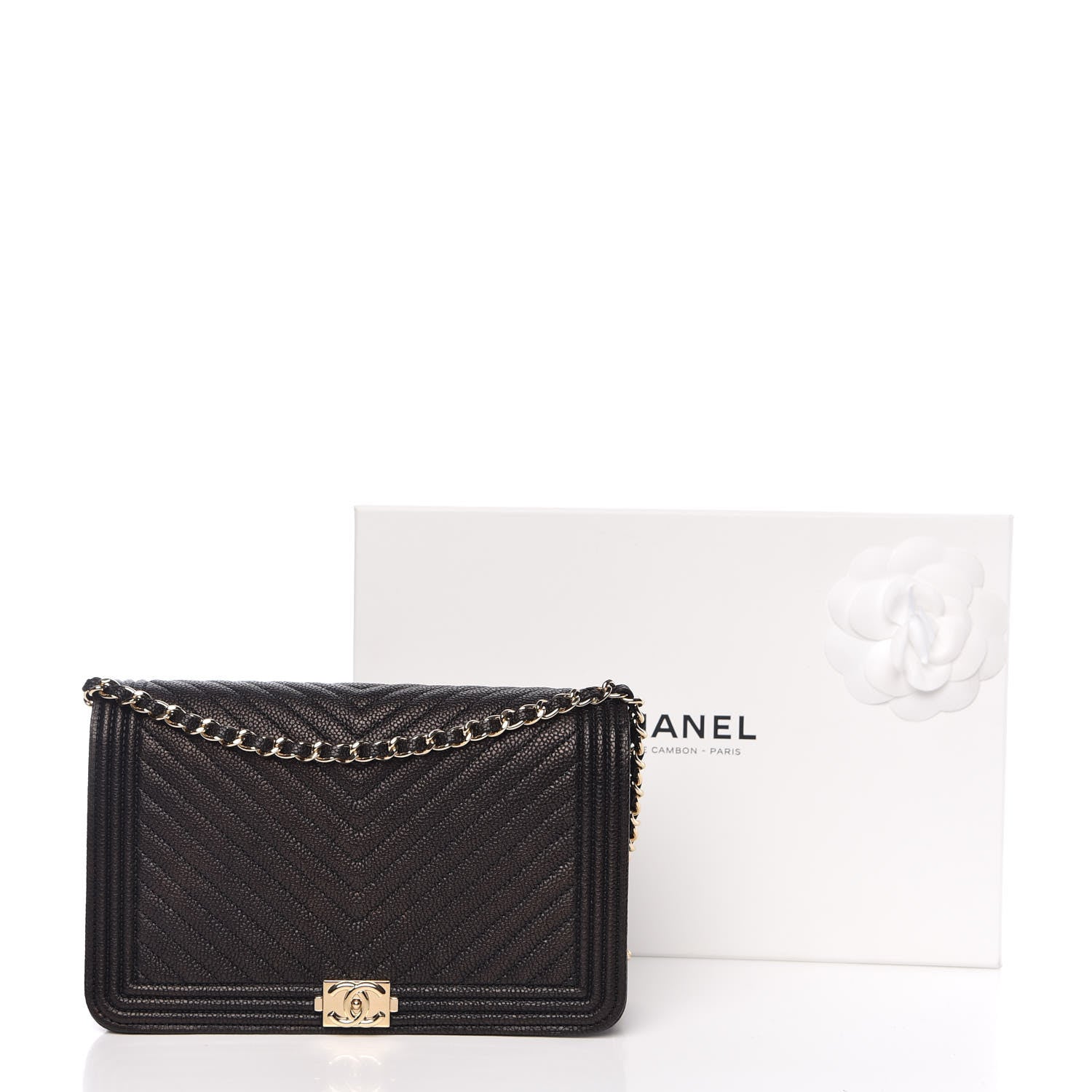 Chanel Caviar Chevron Quilted Boy Wallet On Chain WOC Black 10 of 10