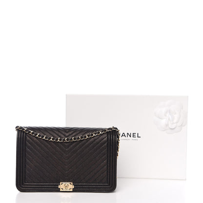 Chanel Caviar Chevron Quilted Boy Wallet On Chain WOC Black 10 of 10