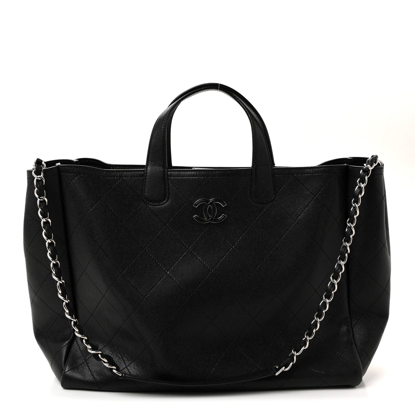 Caviar Stitched Large Shopping Tote Black