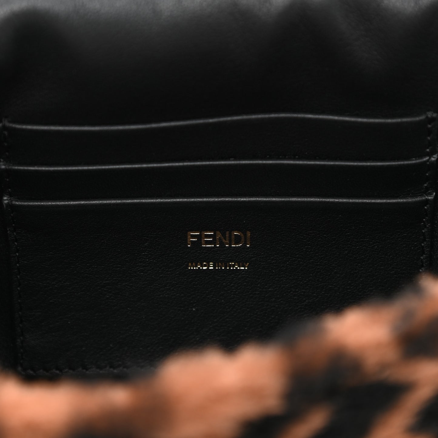 Shearling Vitello Dolce Macro FF 1974 Mini Baguette Tobacco Black
