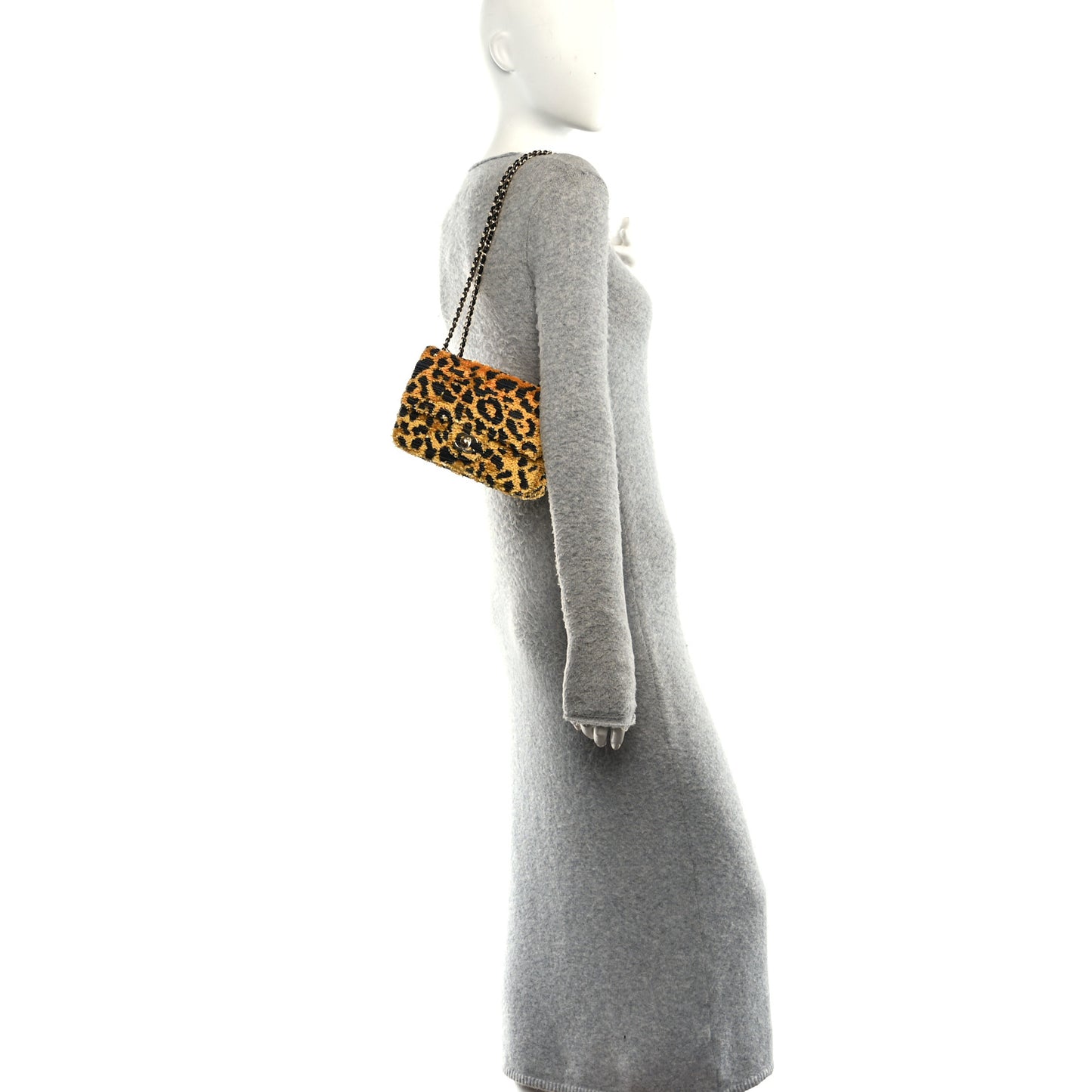Sequin Mixed Fibers Leopard Print Mini Rectangular Flap Black Orange