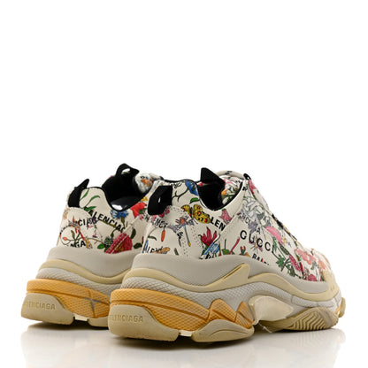 Balenciaga X GUCCI Fabric Allover Logo Flora Print Womens Triple S Sneakers 38 Multicolor White 4 of 9