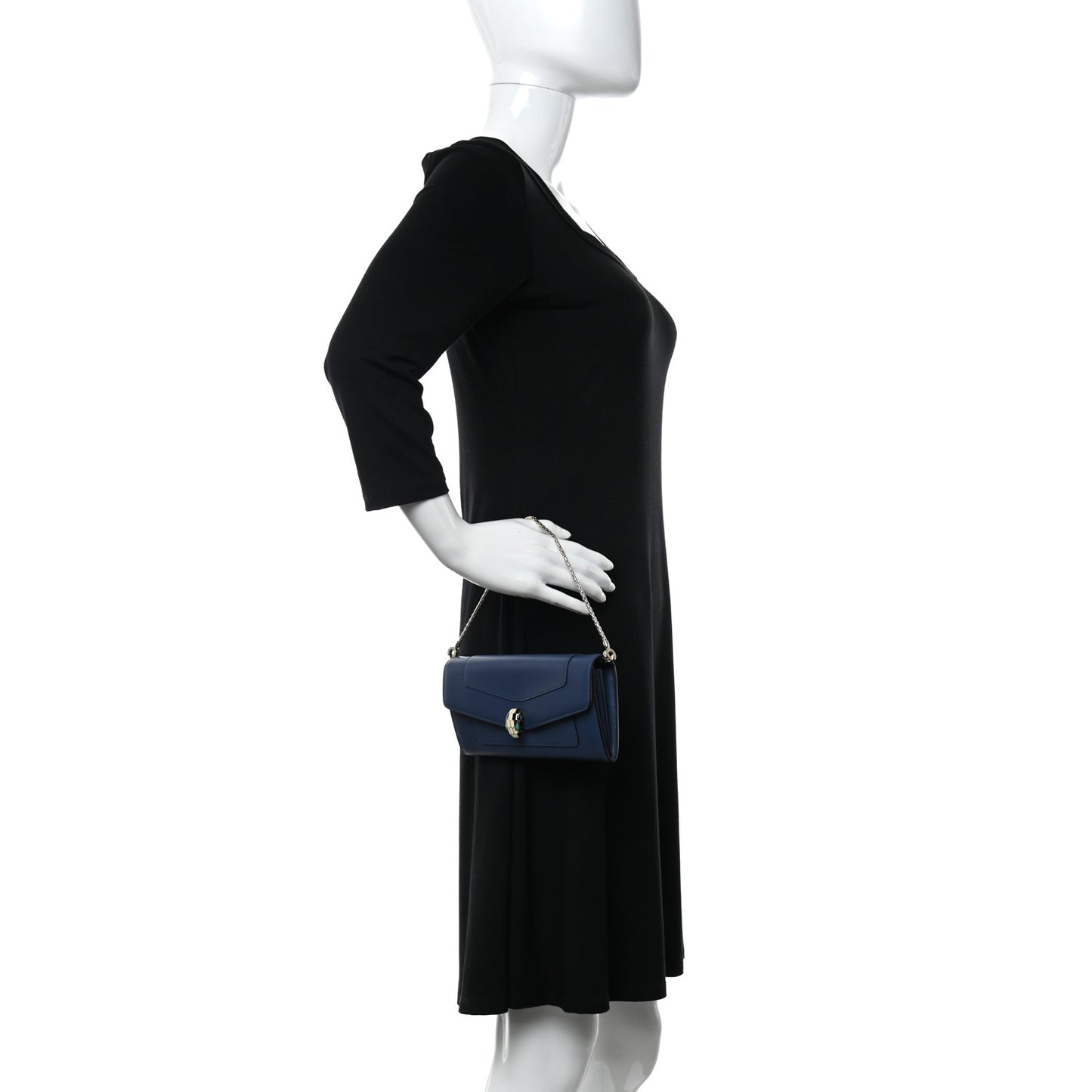 Calfskin Serpenti Forever Chain Wallet Blue