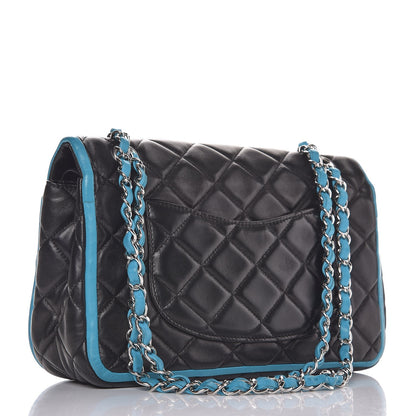 Chanel Lambskin Quilted Medium Double Flap Black Turquoise 4 of 13