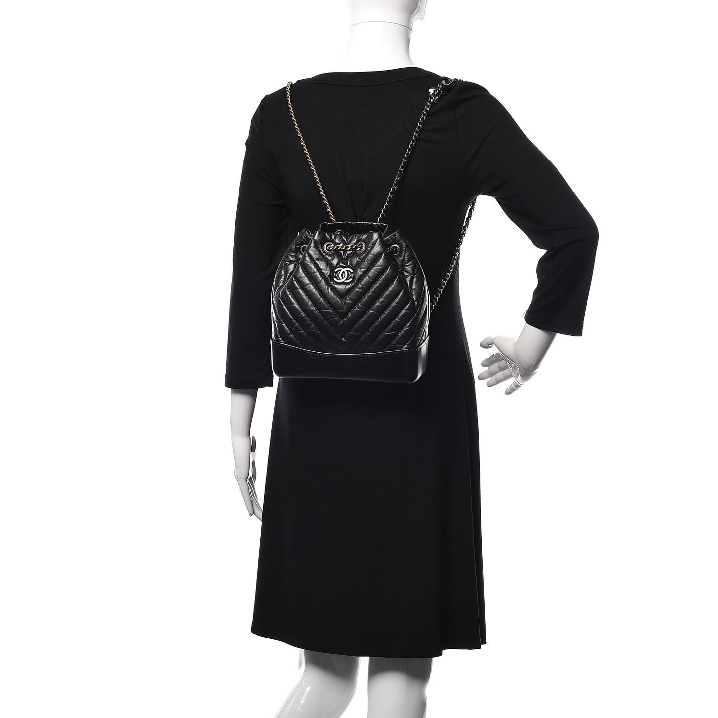 Aged Calfskin Chevron Quilted Small Gabrielle Backpack Black