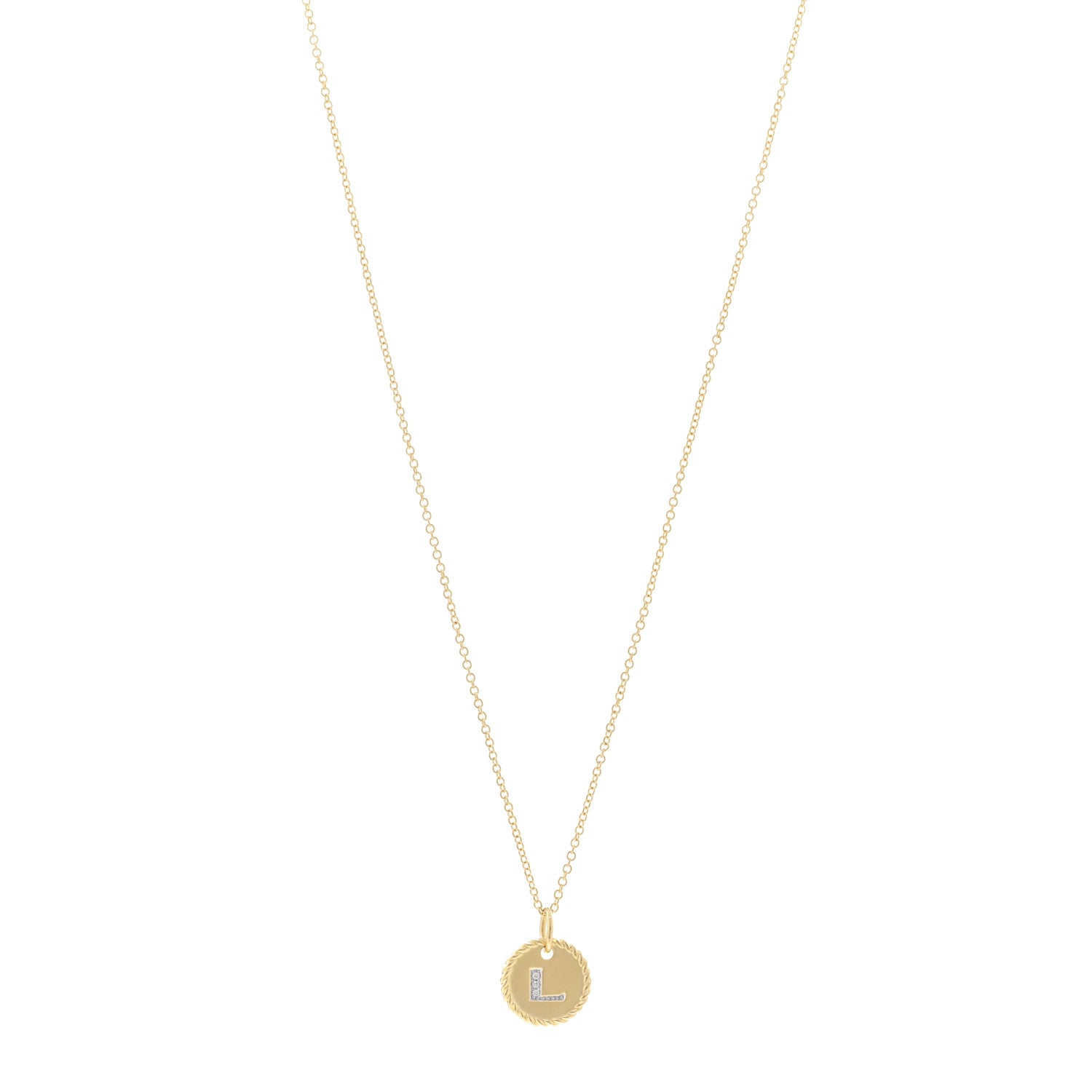 David Yurman 18K Yellow Gold Diamond Initial L Charm Pendant Necklace 1 of 5