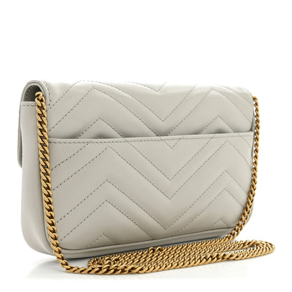 Gucci Calfskin Matelasse Mini GG Marmont Shoulder Bag With Card Holder Light Grey Salvy Green 4 of 14