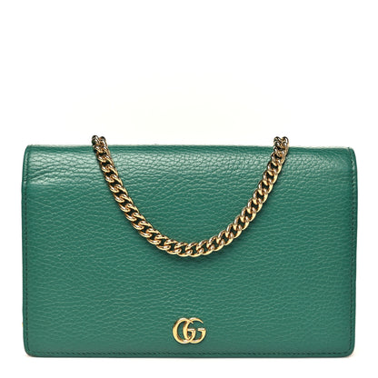 Gucci Dollar Calfskin Mini GG Marmont Chain Wallet Emerald Green Salvy Green 1 of 9