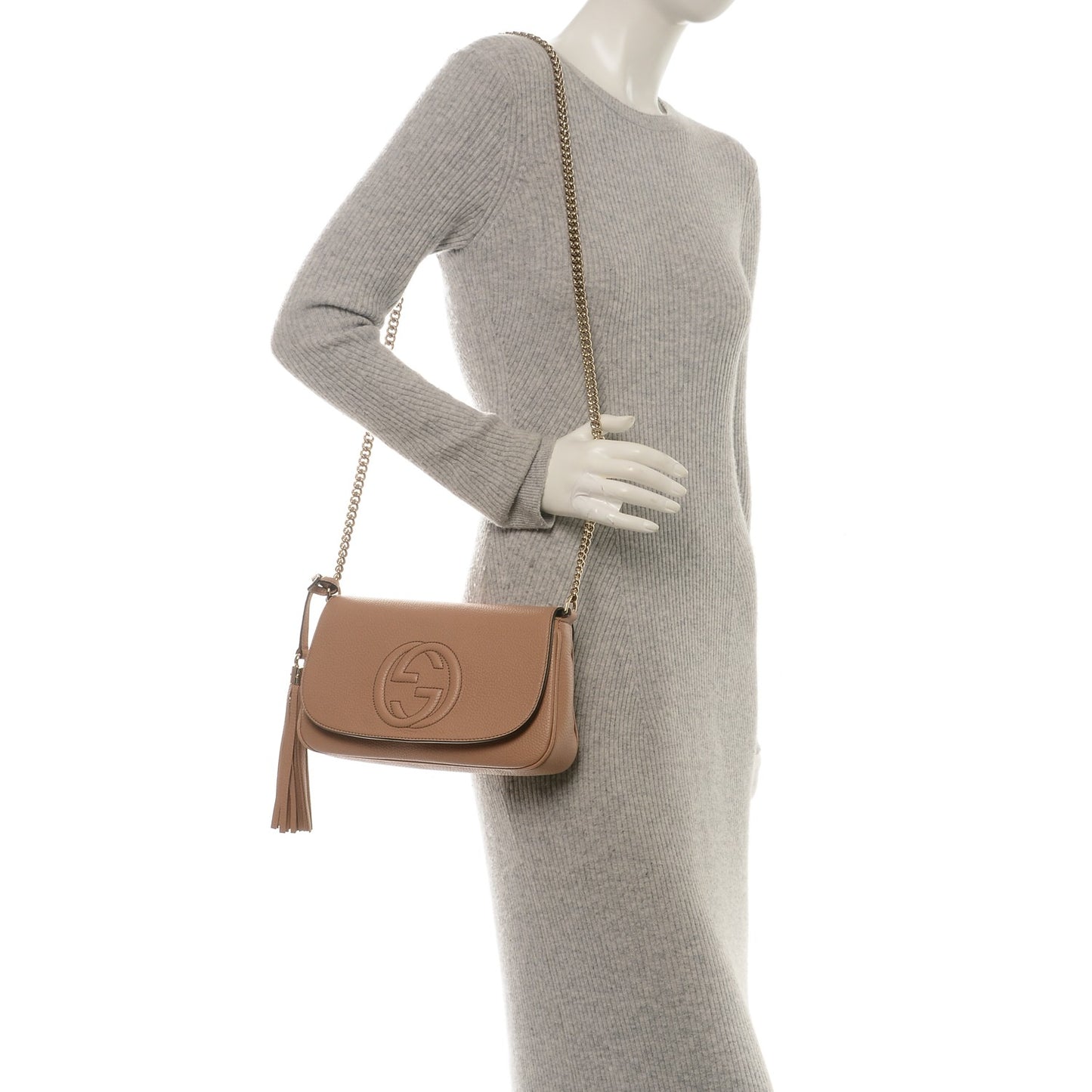 Pebbled Calfskin Medium Soho Flap Crossbody Camelia