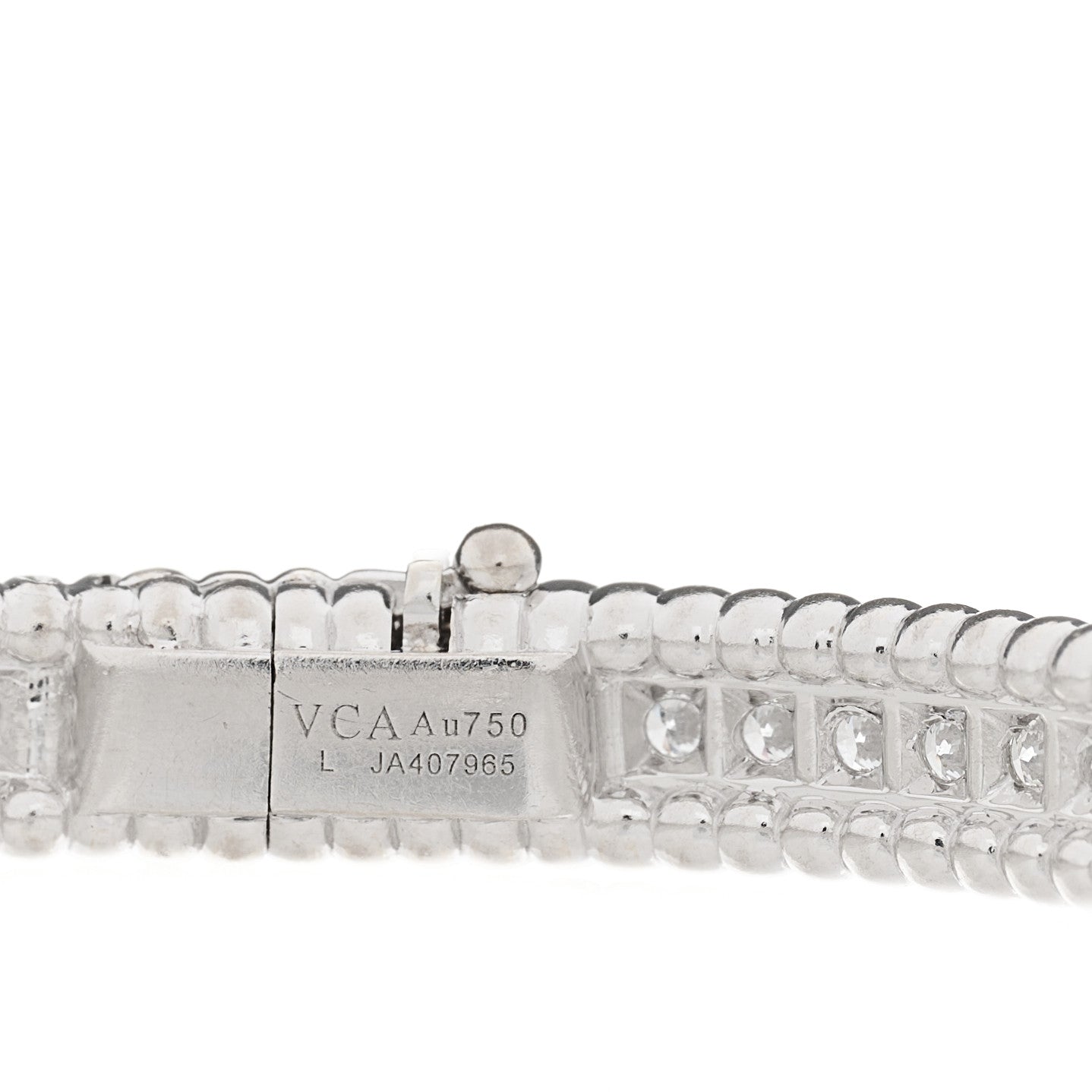 18K White Gold Diamond Perlee 1-Row Bangle Bracelet L