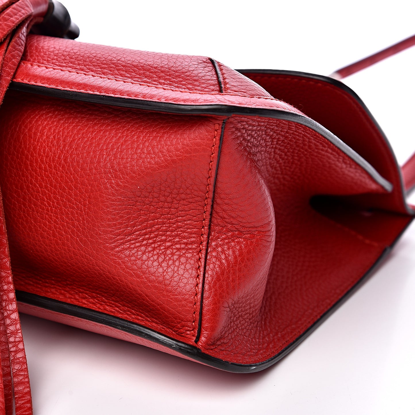 Pebbled Calfskin Medium Bamboo Daily Flap Shoulder Bag Red