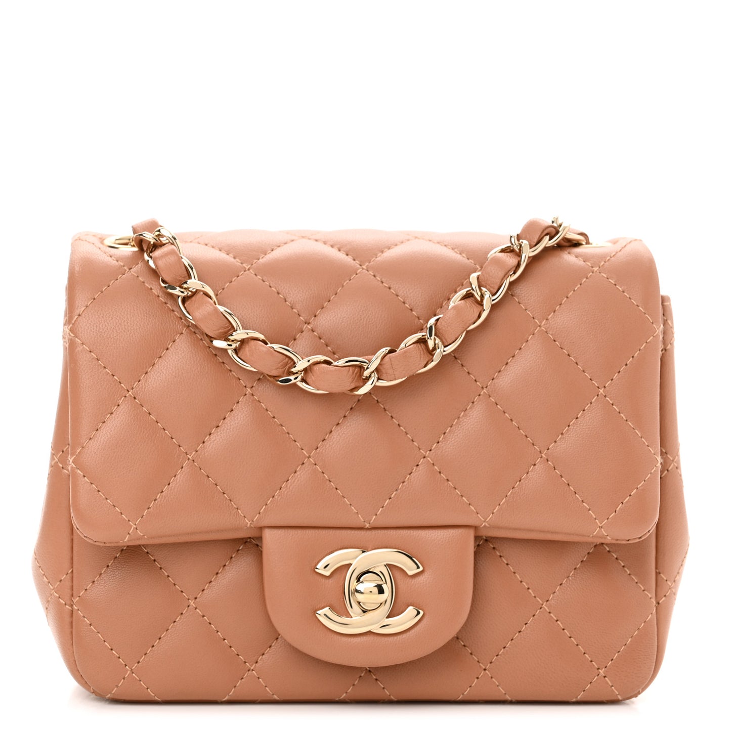 Lambskin Quilted Mini Square Flap Brown