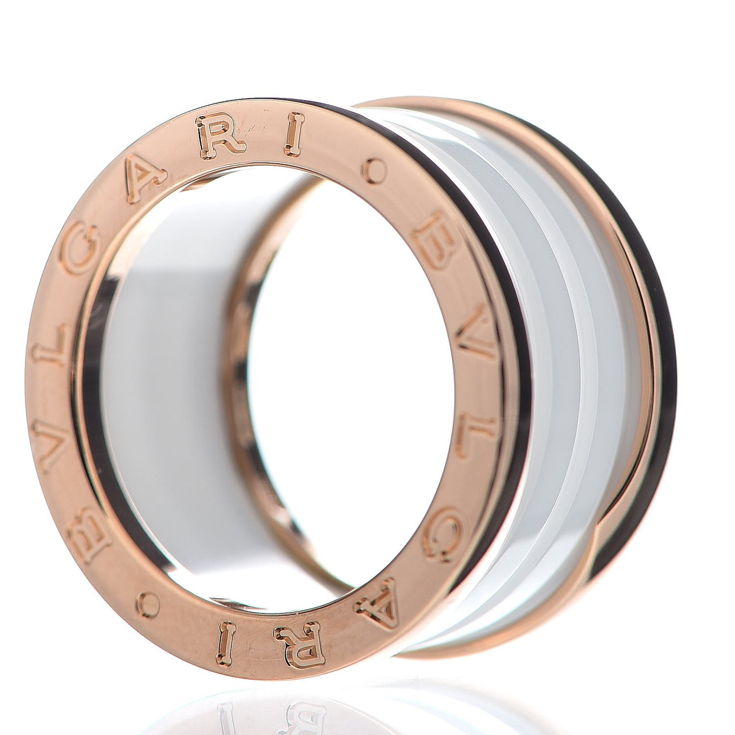 18K Rose Gold White Ceramic B.Zero1 Four-Band Ring 50 5.25