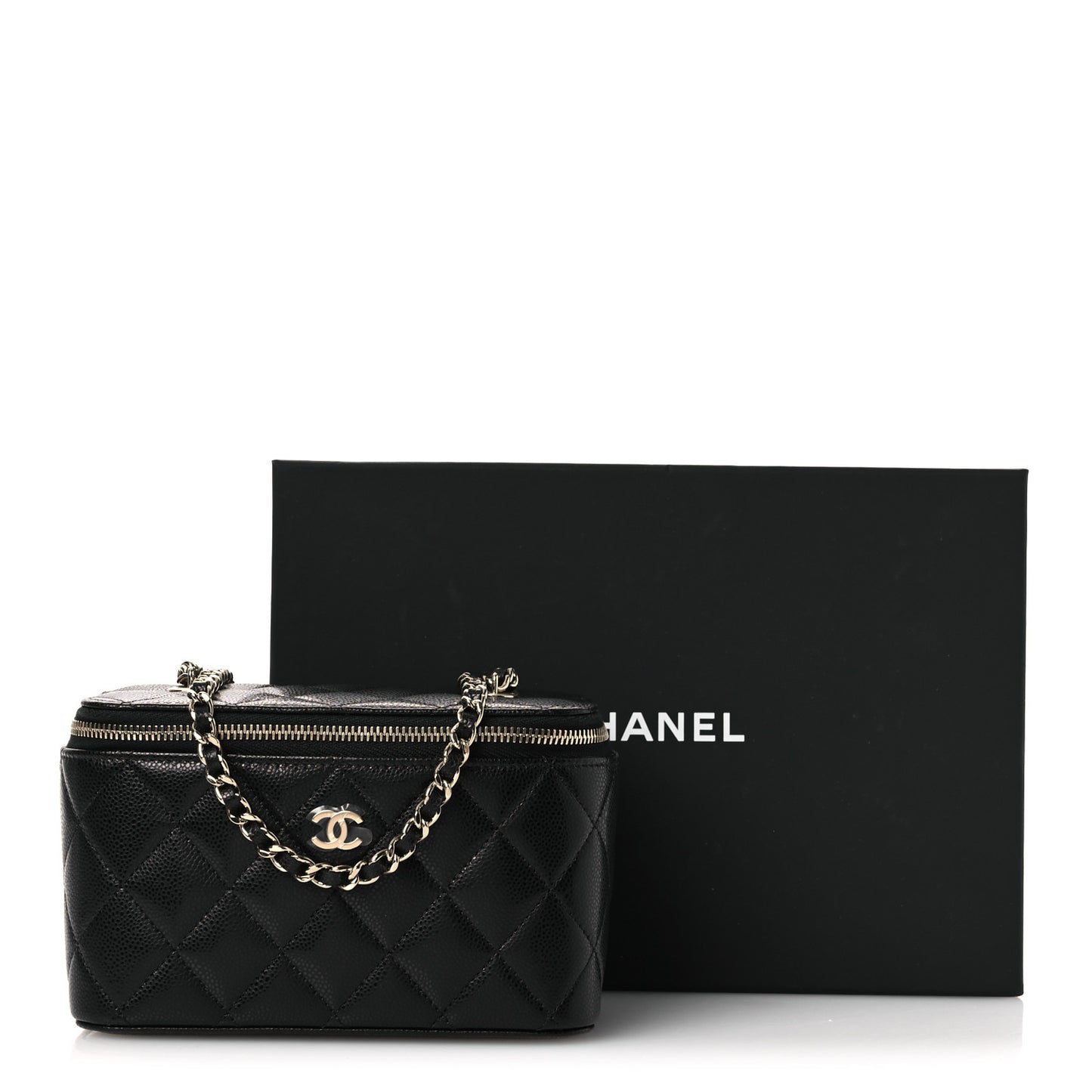 Caviar Quilted Small Vanity Case With Chain Black Black
