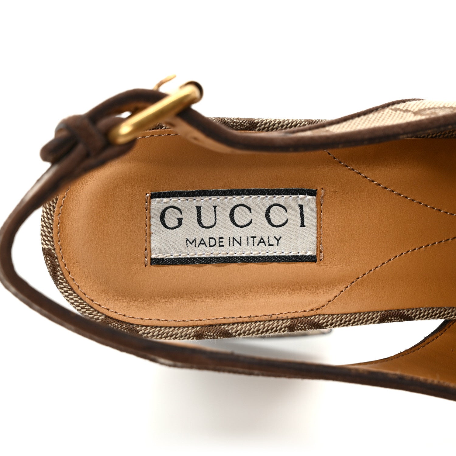 Gucci Monogram Kid Scamosciato Horsebit Platform 25/85mm Slingback Mules 40 Beige Ebony New Acero 7 of 9