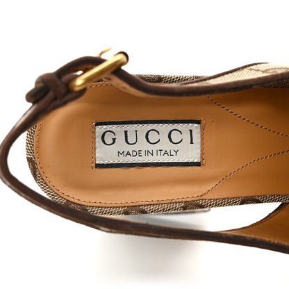 Gucci Monogram Kid Scamosciato Horsebit Platform 25/85mm Slingback Mules 40 Beige Ebony New Acero 7 of 9