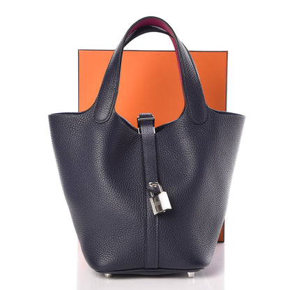 Hermes Taurillon Clemence Picotin Lock 18 PM Bleu Nuit Rose Pourpre 8 of 8