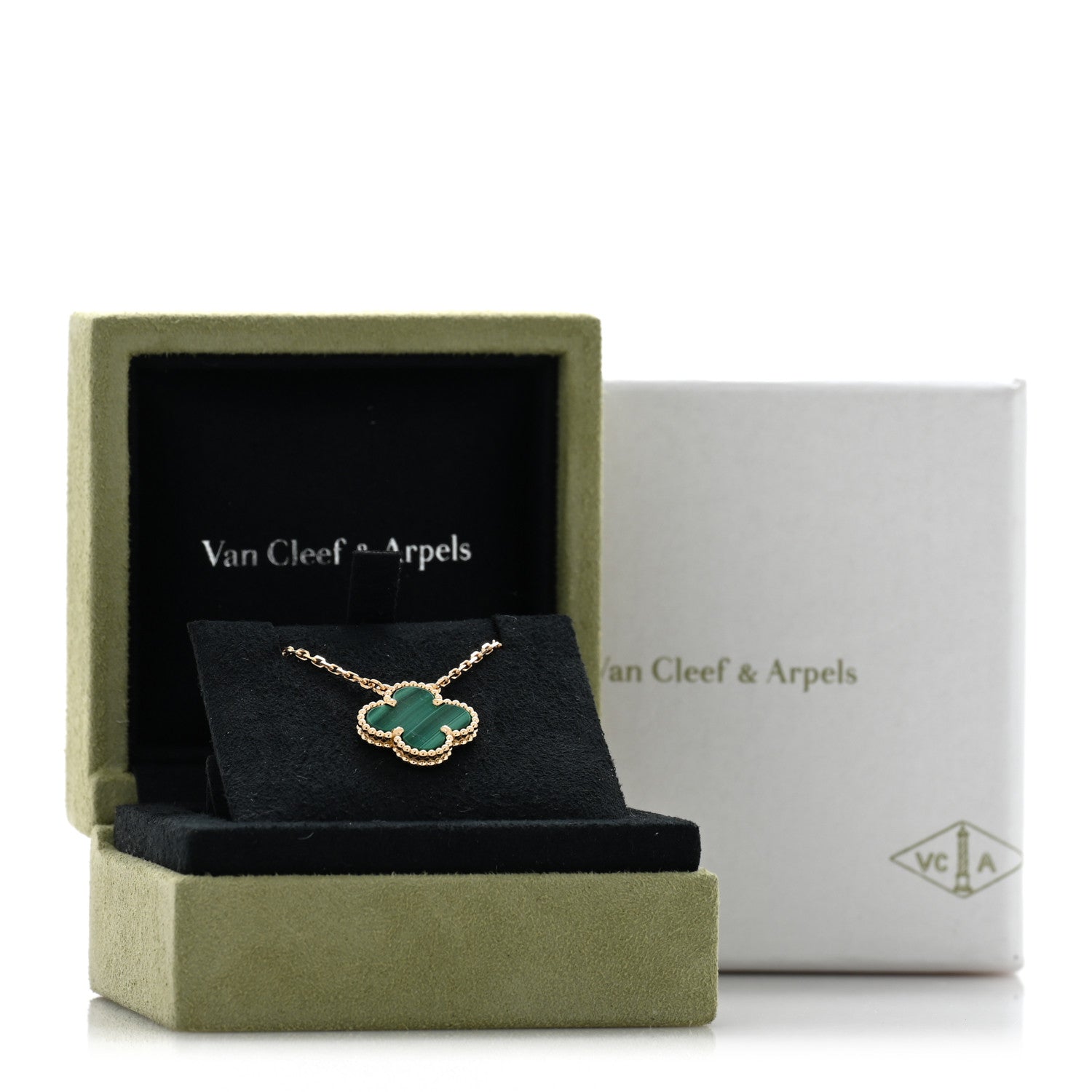 Van Cleef & Arpels 18K Yellow Gold Malachite Vintage Alhambra Pendant Necklace 5 of 5