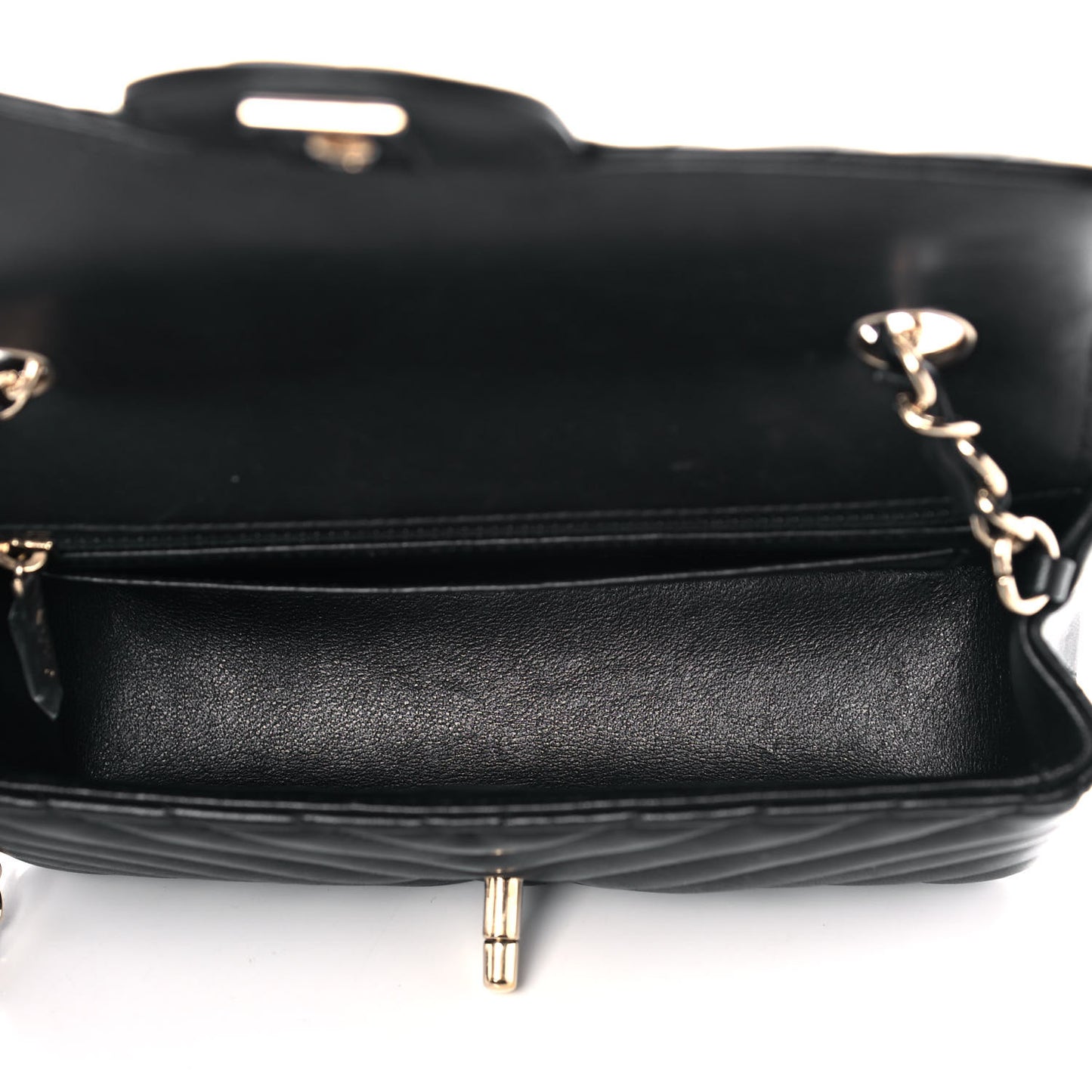Lambskin Chevron Quilted Mini Rectangular Flap Black