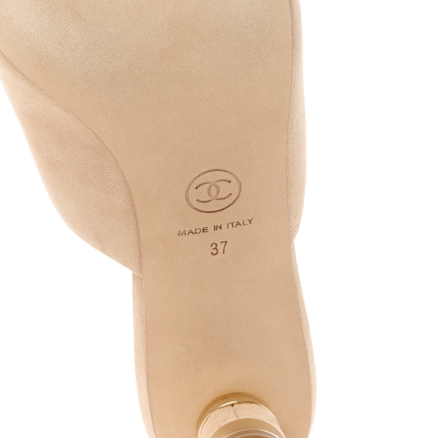 Chanel Kid Suede Logo Mules 37 Beige 6 of 10