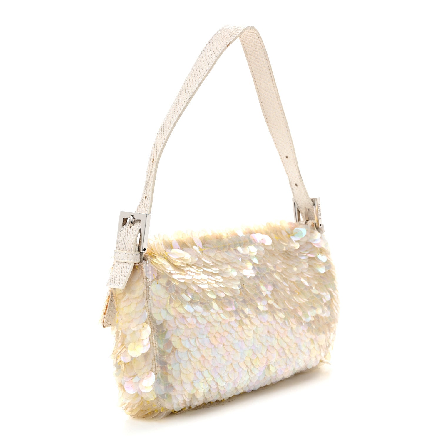 Fendi Sequin Paillettes Snakeskin Baguette White 3 of 13