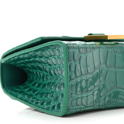 Balenciaga Shiny Calfskin Crocodile Embossed Hourglass Top Handle Bag XS Jade 7 of 9