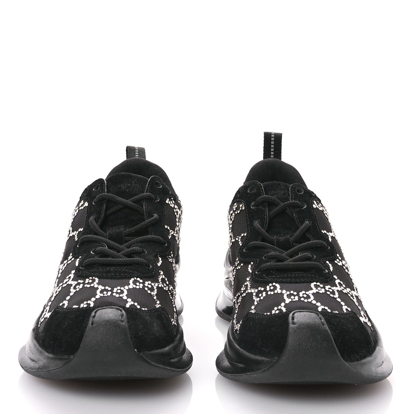 Tela Retino Mesh Crystal Suede GG Monogram Womens Gucci Run Sneakers 37 Black Silver