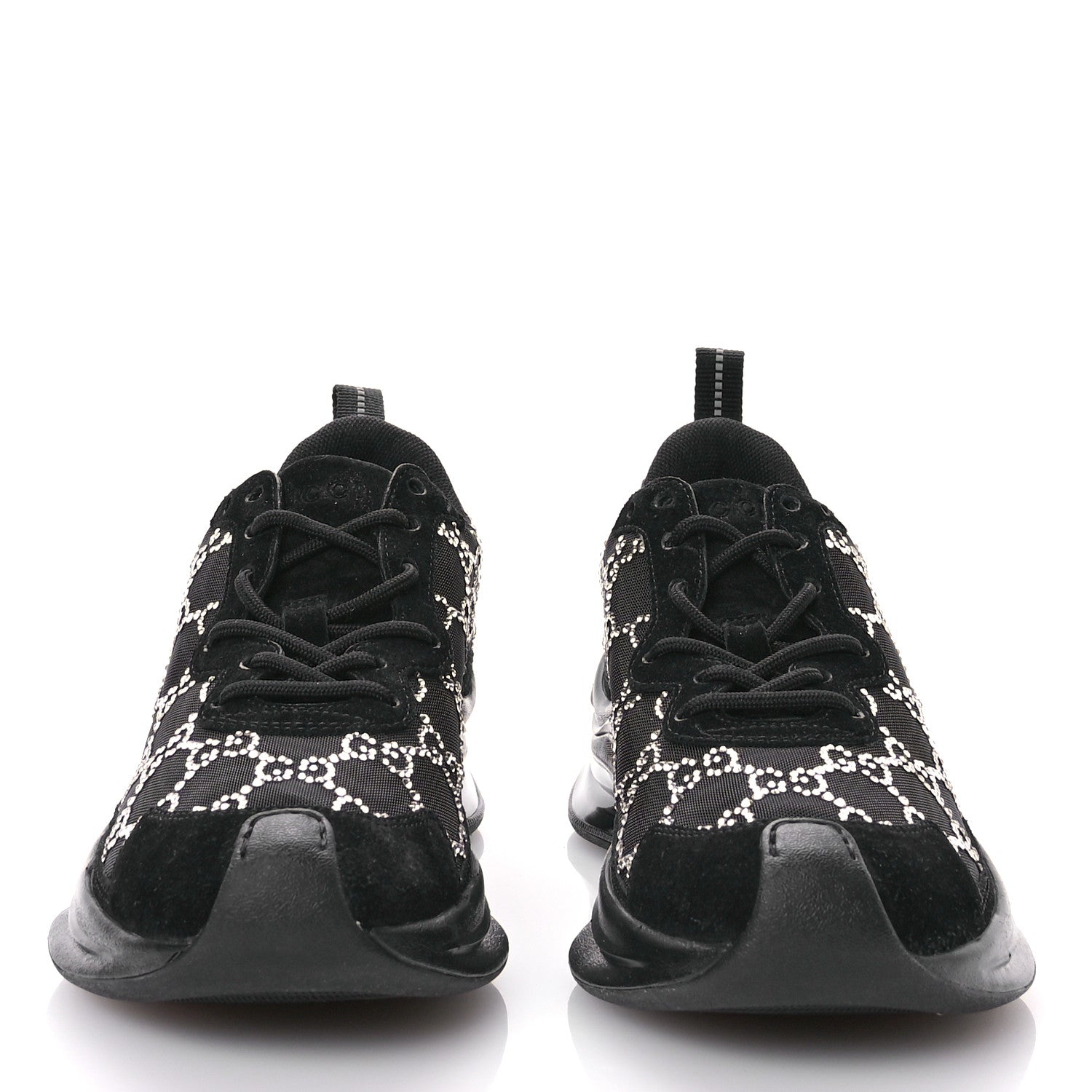 Gucci Tela Retino Mesh Crystal Suede GG Monogram Womens Gucci Run Sneakers 37 Black Silver 3 of 9