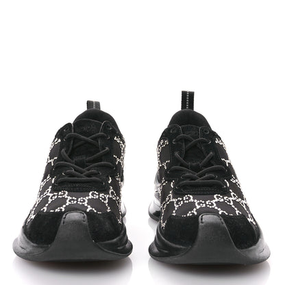 Gucci Tela Retino Mesh Crystal Suede GG Monogram Womens Gucci Run Sneakers 37 Black Silver 3 of 9