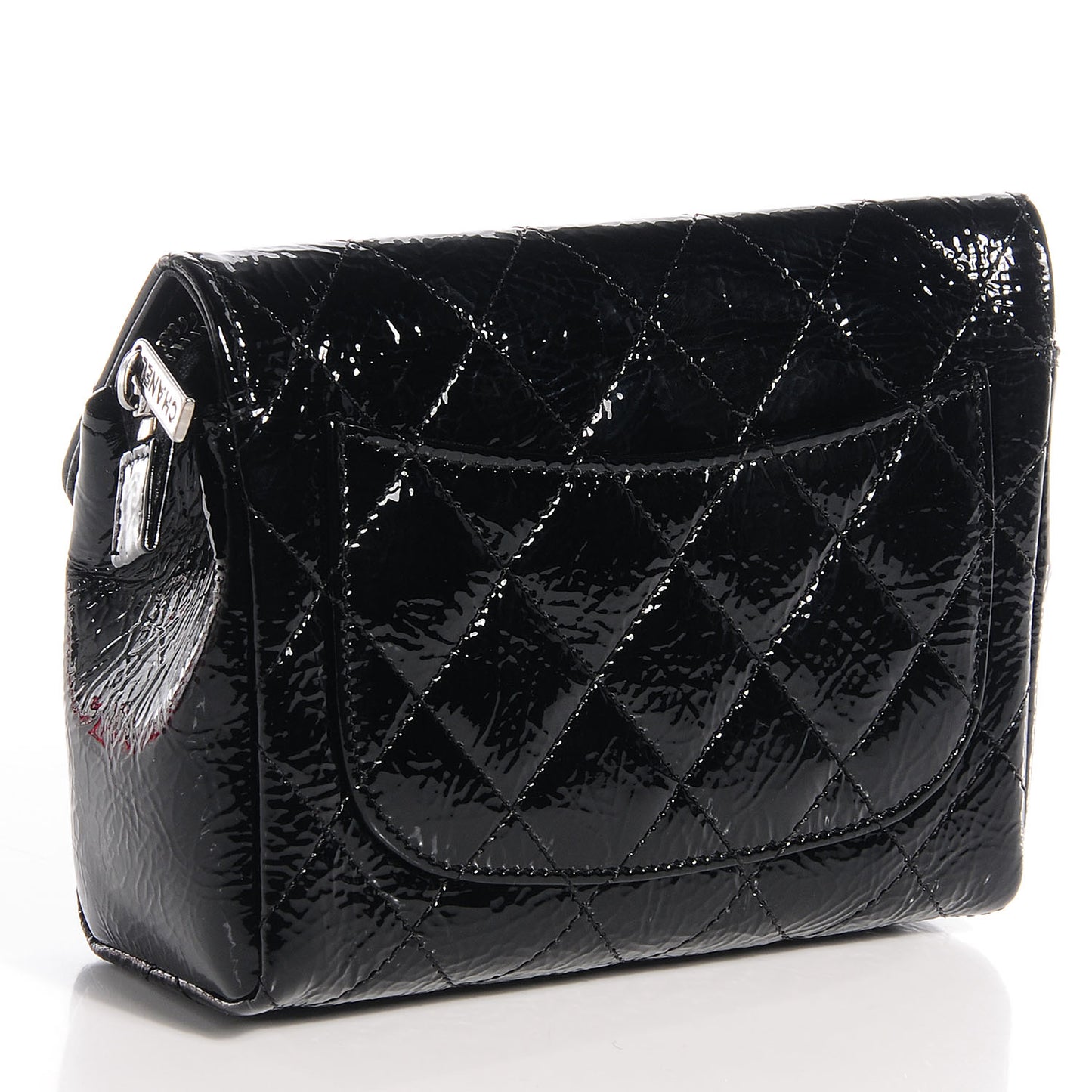 Distressed Patent Quilted Flap Cosmetic Case Black