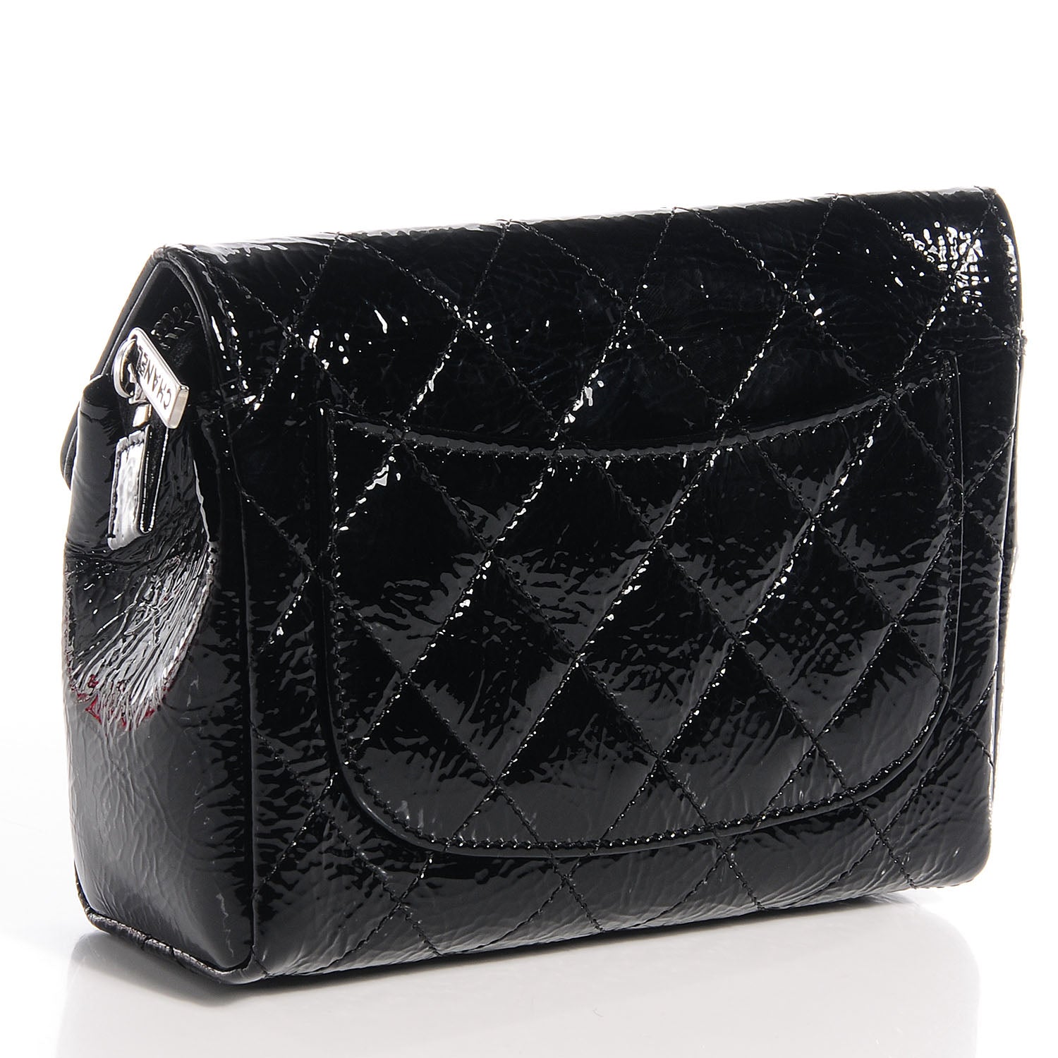 Chanel Distressed Patent Quilted Flap Cosmetic Case Black 3 of 10