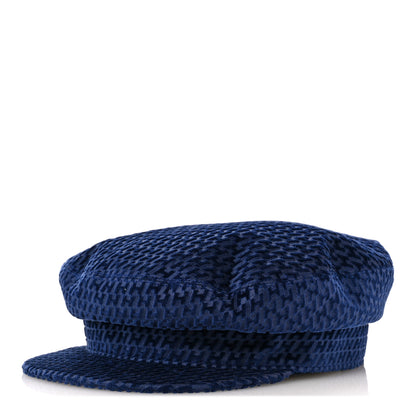 Hermes Velvet H en Biais Logo Embossed Vauban Cap 57 Bleu Fonce 1 of 9