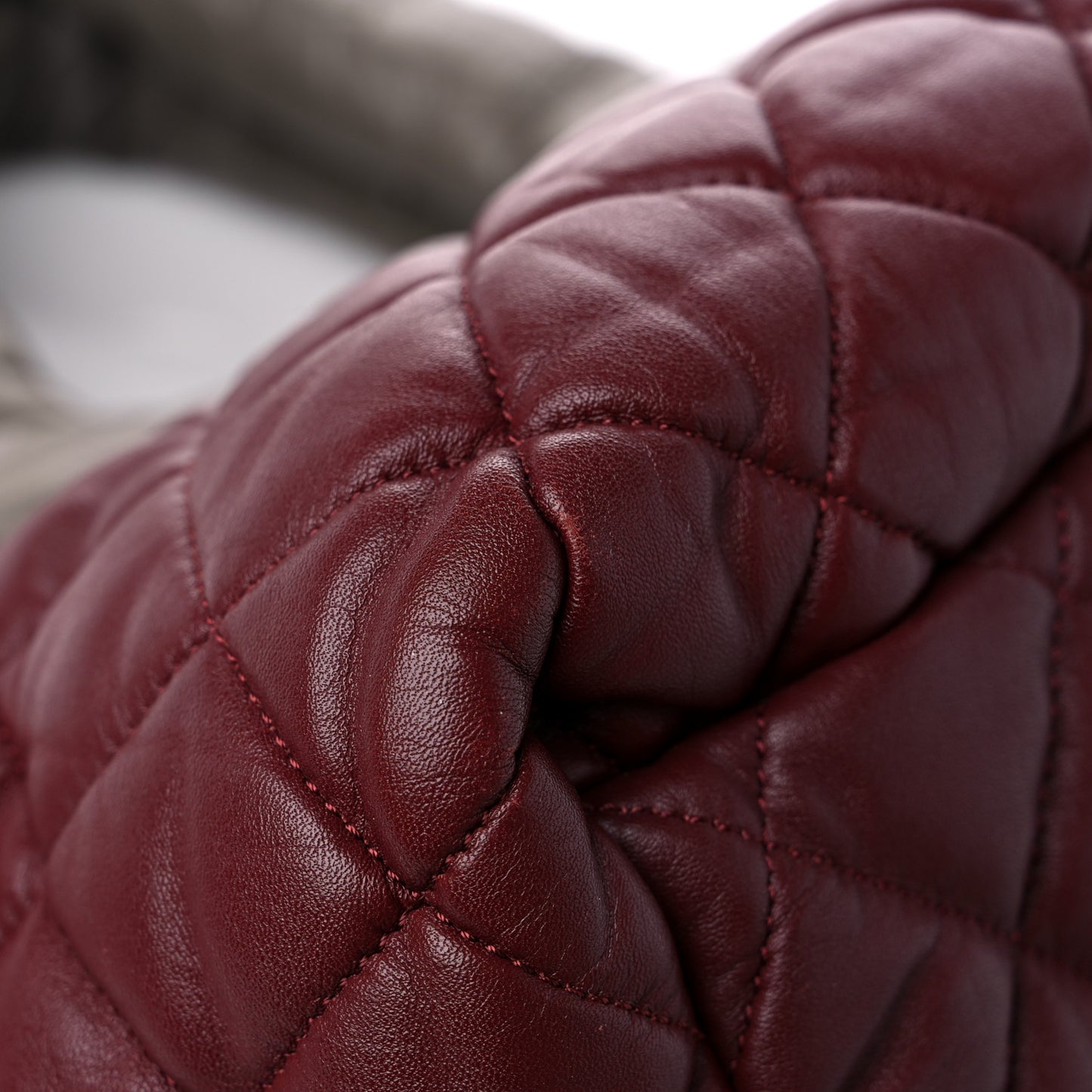 Lambskin Quilted Small Coco Cocoon Reversible Tote Grey Burgundy