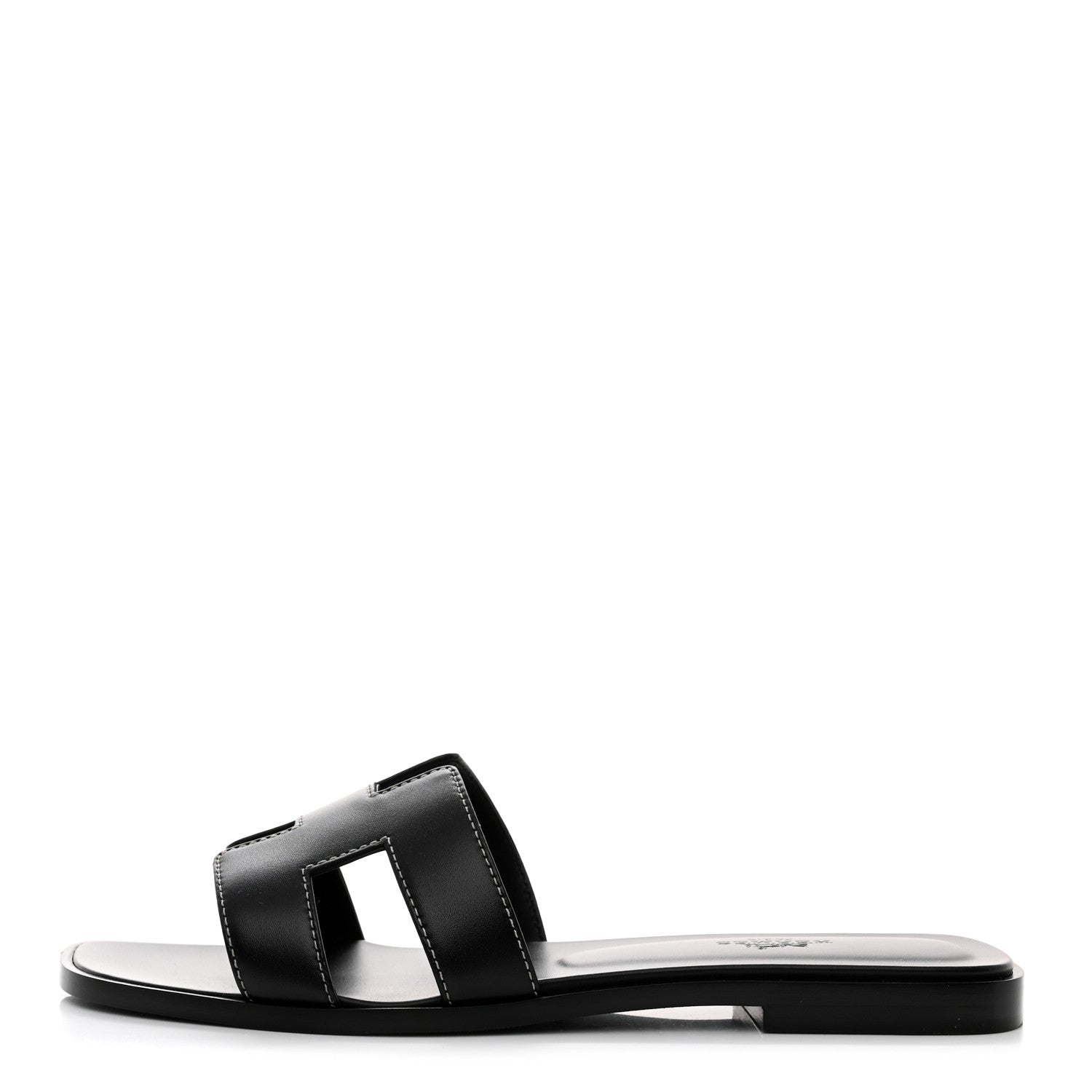 Hermes Box Calfskin Oran Sandals 37.5 Black 1 of 9
