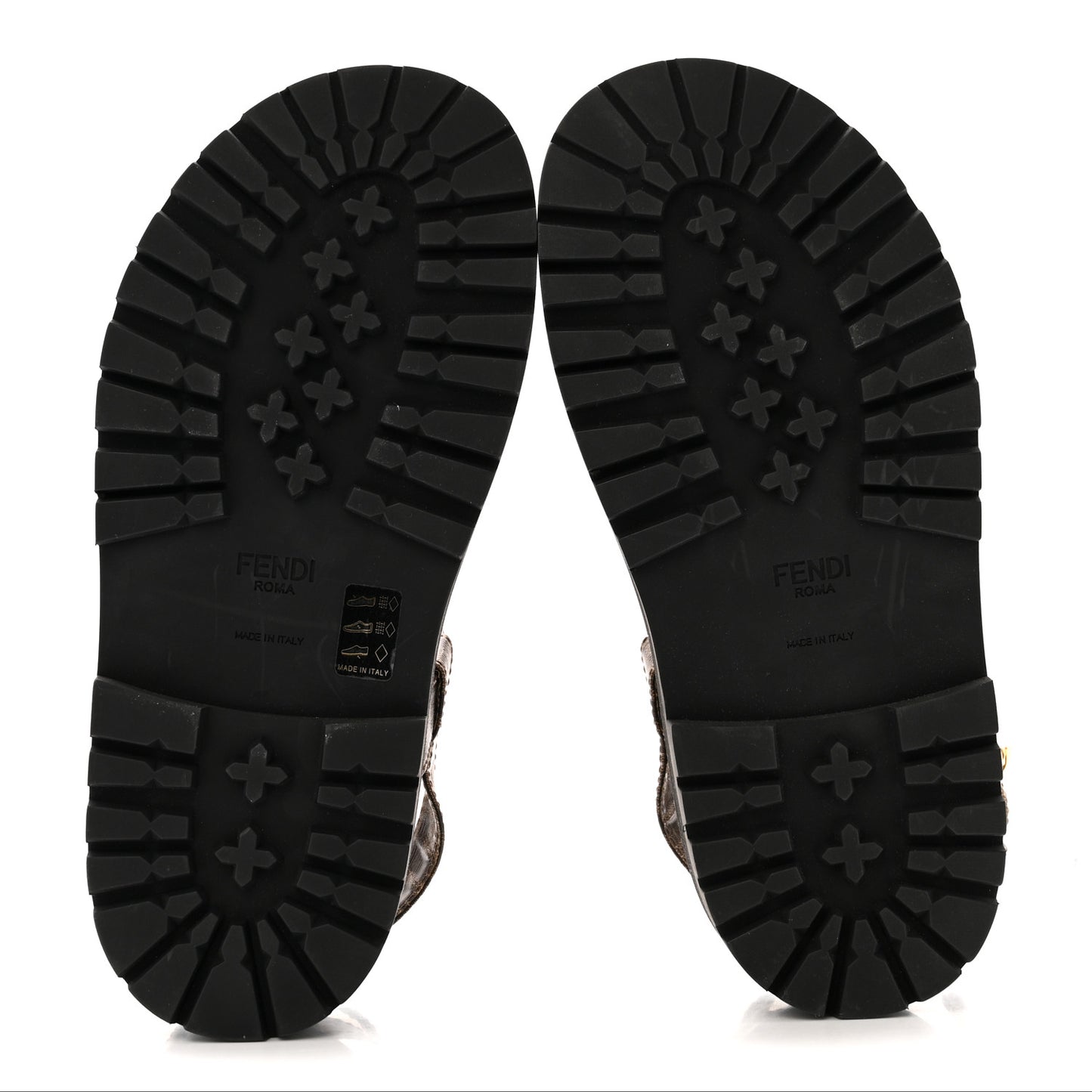 Vernice High-Tech Glazed Fabric FF Lug Sole Platform Sandals 39 Black Tobacco Moro