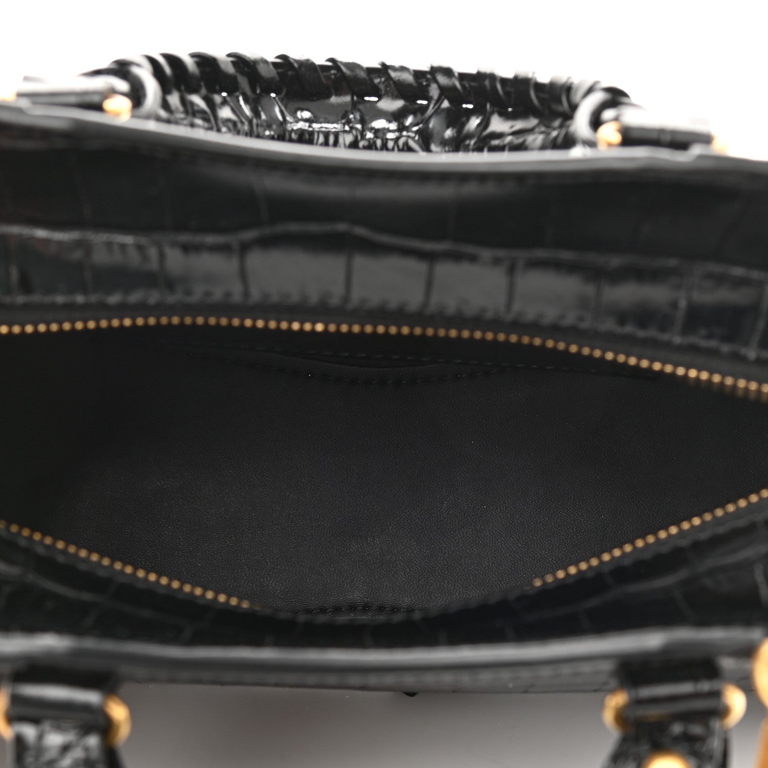 Balenciaga Shiny Supple Calfskin Crocodile Embossed Neo Classic Gold Hardware Mini City Black 5 of 9
