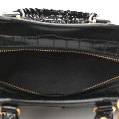 Balenciaga Shiny Supple Calfskin Crocodile Embossed Neo Classic Gold Hardware Mini City Black 5 of 9