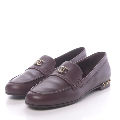 Chanel Calfskin CC Chain Mocassin Loafers 39 Burgundy 3 of 9
