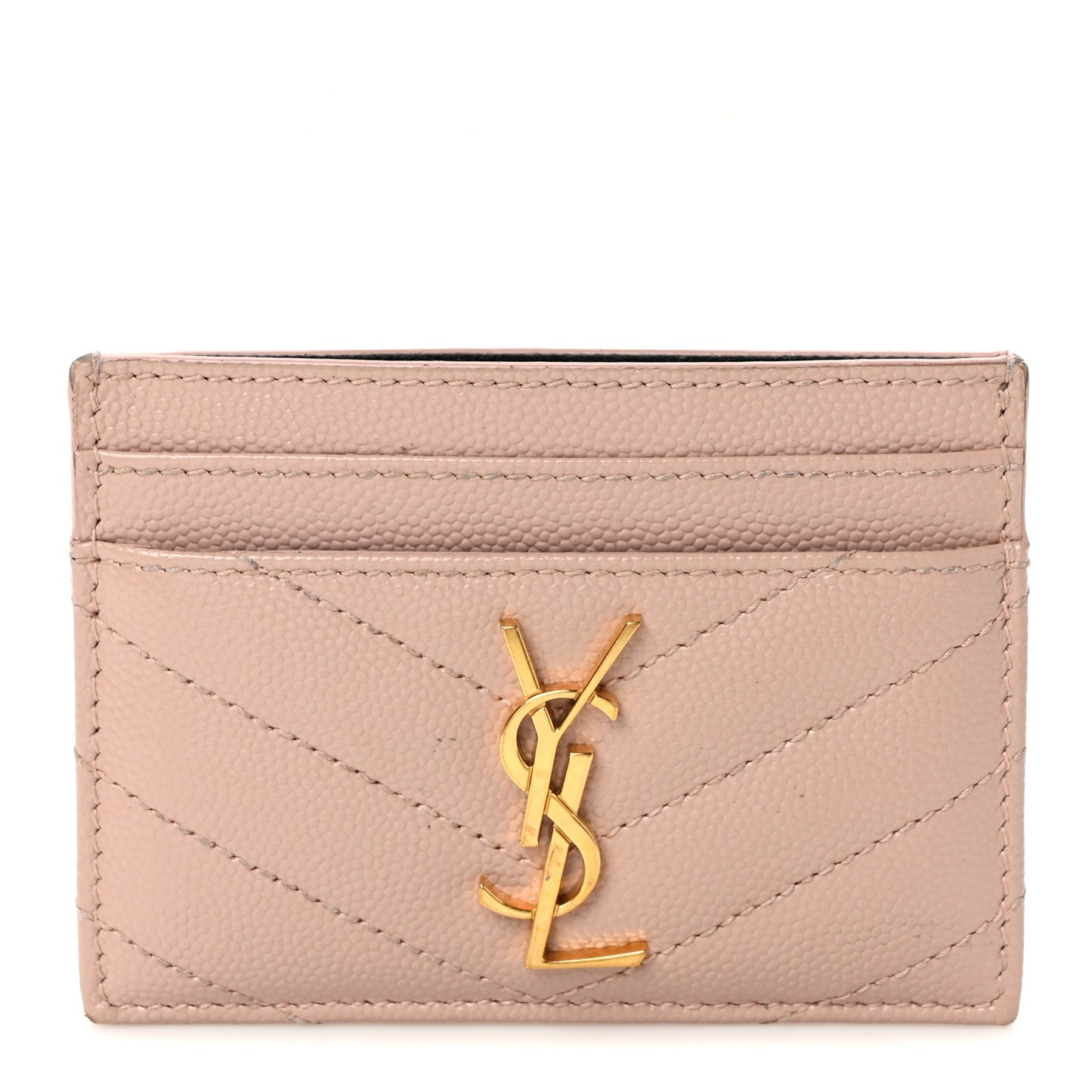 Grain De Poudre Matelasse Chevron Monogram Credit Card Case Pale Pink