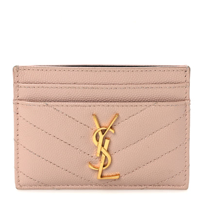 Saint Laurent Grain De Poudre Matelasse Chevron Monogram Credit Card Case Pale Pink 1 of 7