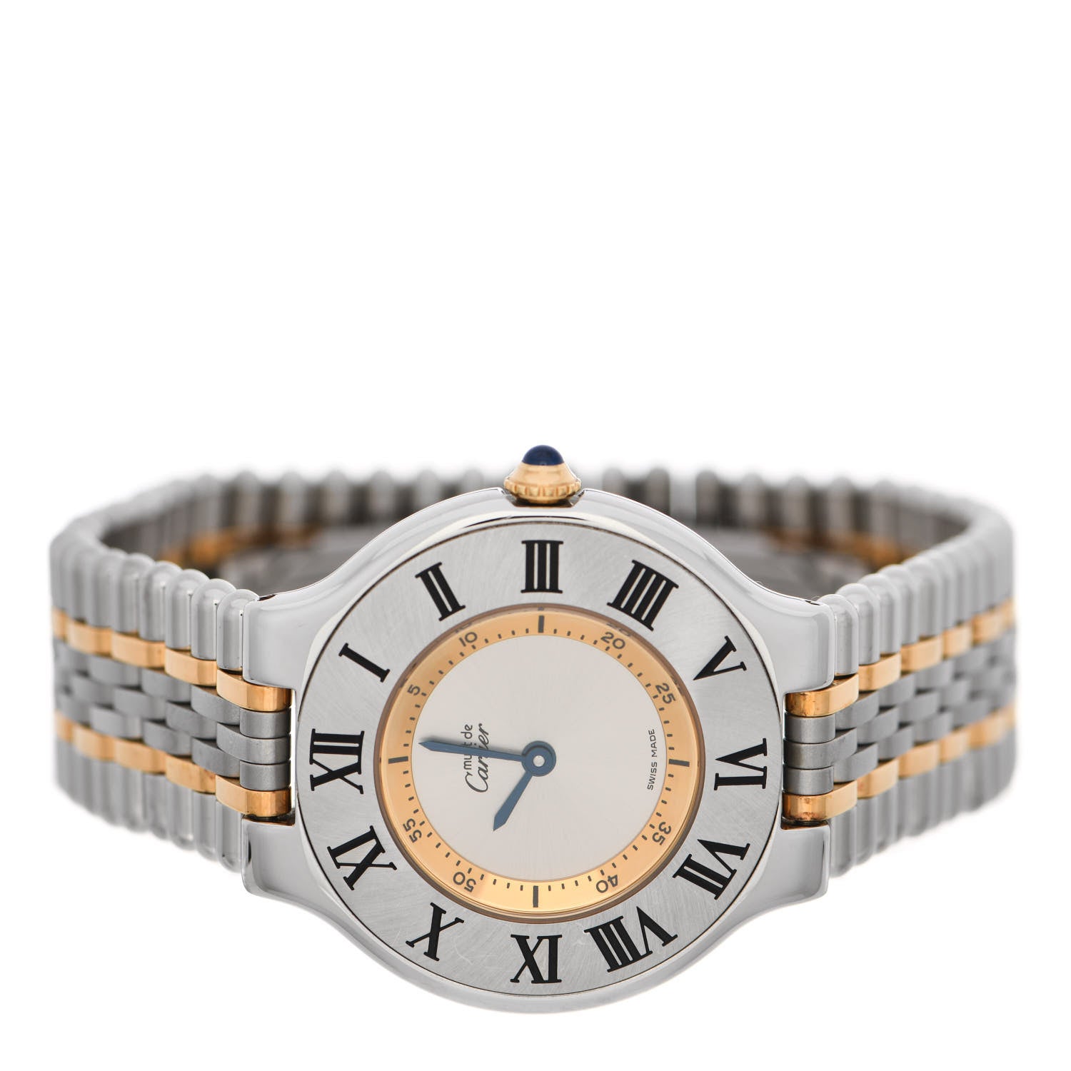 Cartier Stainless Steel 18K Yellow Gold 31mm Must De 21 Bullet Link Quartz Watch 2 of 4