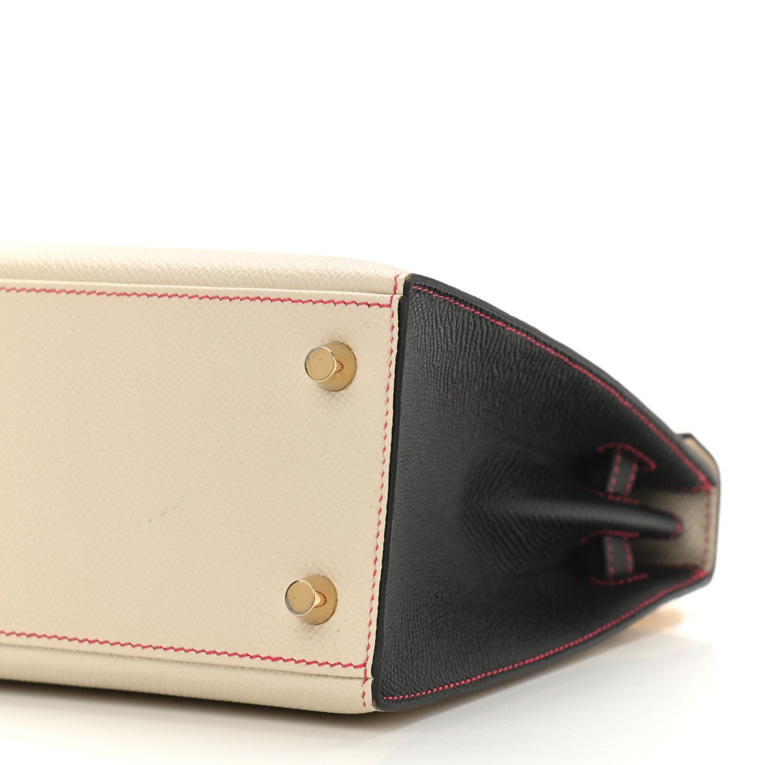 Hermes Epsom Bi-Color Horseshoe Kelly Sellier 25 Craie Black Rose Azalea 10 of 11